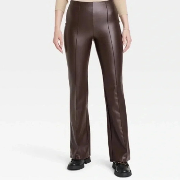 a new day Pants - Women's A New Day Brown Faux Leather Flare Pants